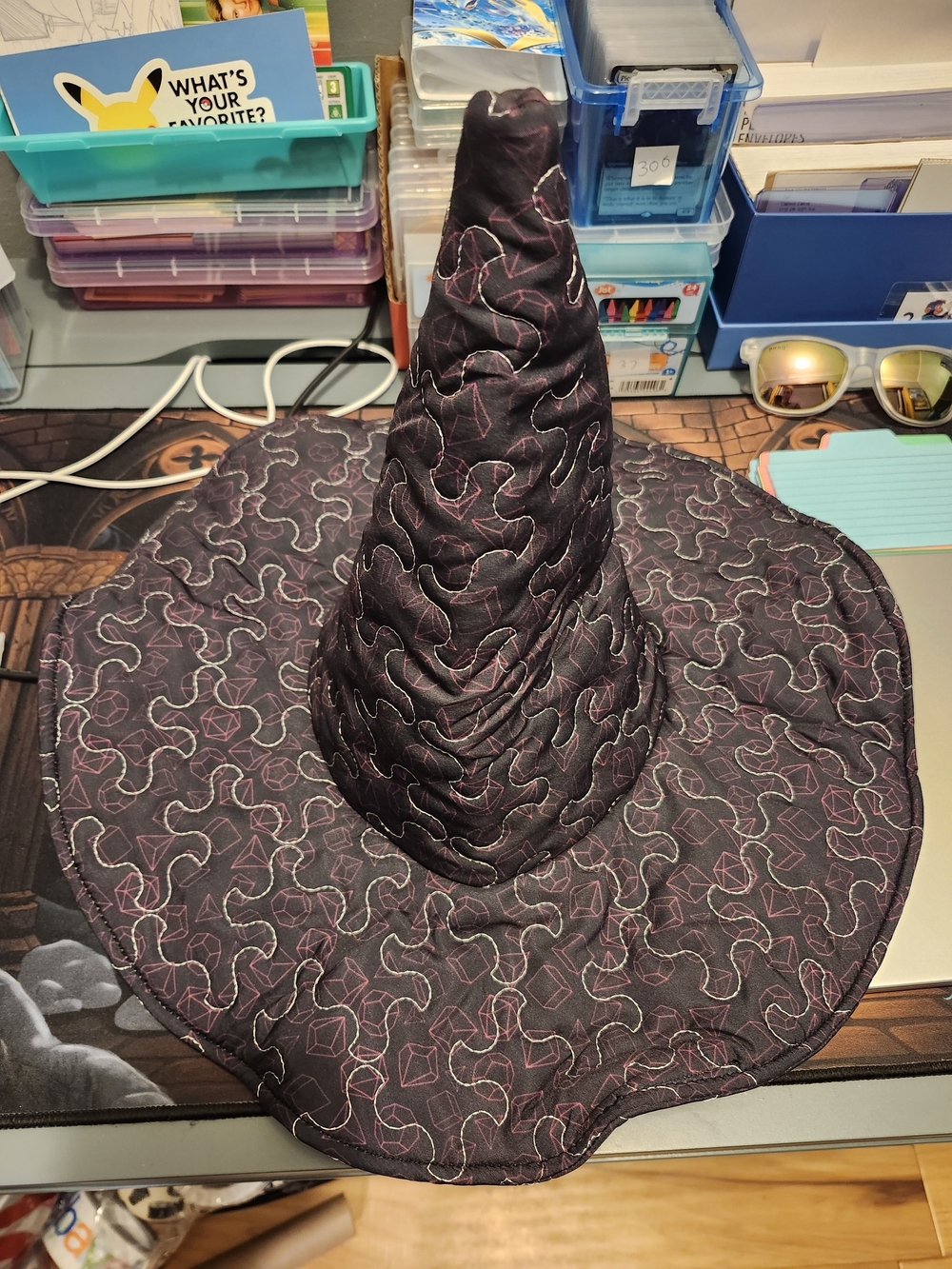 Quilted Black Witch Hat with Pink Stitching - Unbranded